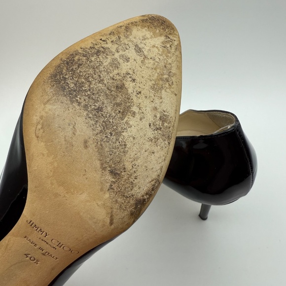 JIMMY CHOO ROUND TOE 100MM PUMPS BLACK PATENT SIZE 40.5 - Picture 7 of 7